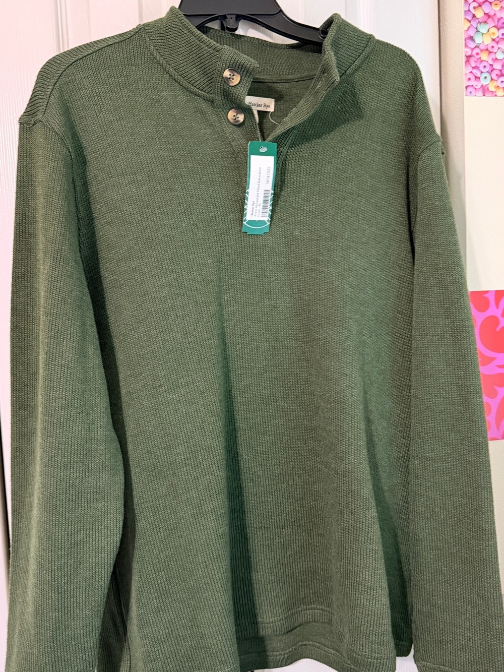Men's Olive Green Hawker Rye Button-Neck Sweater